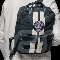 Carroll Shelby Backpack GT40 in Leather and Canvas Navy Blue / Ecru Stripes