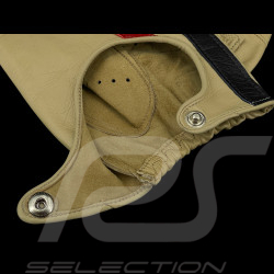 Gants de conduite sans doigts mitaines cuir Racing crème bandes rouge et bleu