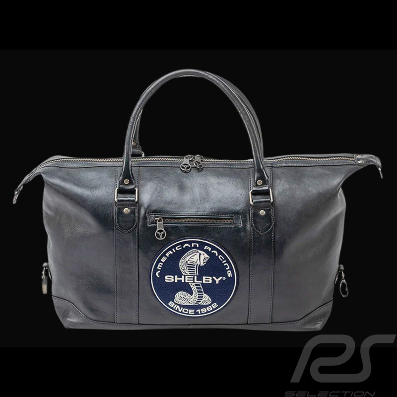 Carroll Shelby Travel Bag Big D 48H in Leather Sheep Crown Navy Blue