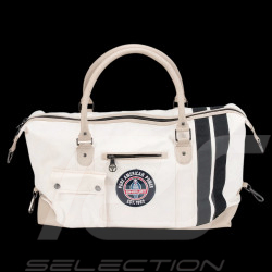 Carroll Shelby Reisetasche V67 48H aus Leder und Canvas Ecru / Marineblaue Streifen