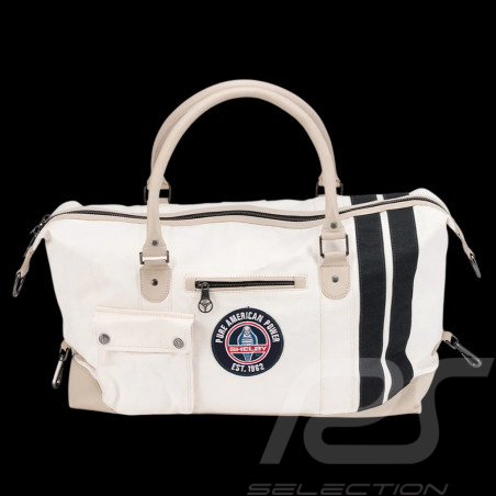 Sac de Voyage Carroll Shelby V67 48H en Cuir et Canvas Écru / Bandes Bleu Marine