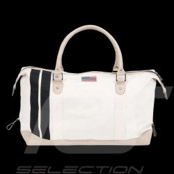 Carroll Shelby Travel Bag V67 48H in Leather and Canvas Ecru / Navy Blue Stripes