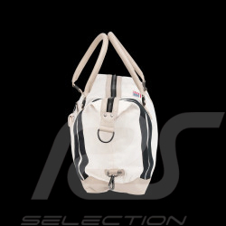 Carroll Shelby Reisetasche V67 48H aus Leder und Canvas Ecru / Marineblaue Streifen