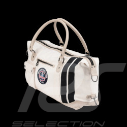 Carroll Shelby Travel Bag V67 48H in Leather and Canvas Ecru / Navy Blue Stripes