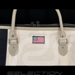 Sac de Voyage Carroll Shelby V67 48H en Cuir et Canvas Écru / Bandes Bleu Marine