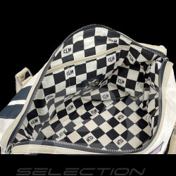 Carroll Shelby Travel Bag V67 48H in Leather and Canvas Ecru / Navy Blue Stripes