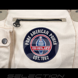Carroll Shelby Reisetasche V67 48H aus Leder und Canvas Ecru / Marineblaue Streifen