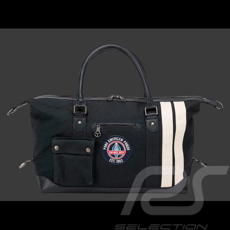 Carroll Shelby Reisetasche V67 48H aus Leder und Canvas Marineblau / Ecru Streifen