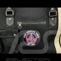 Carroll Shelby Travel Bag V67 48H in Leather and Canvas Navy Blue / Ecru Stripes