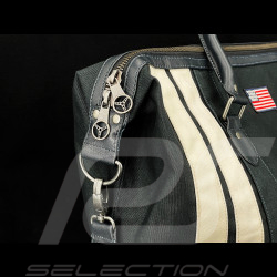Carroll Shelby Reisetasche V67 48H aus Leder und Canvas Marineblau / Ecru Streifen