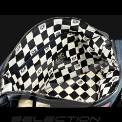 Carroll Shelby Reisetasche V67 48H aus Leder und Canvas Marineblau / Ecru Streifen