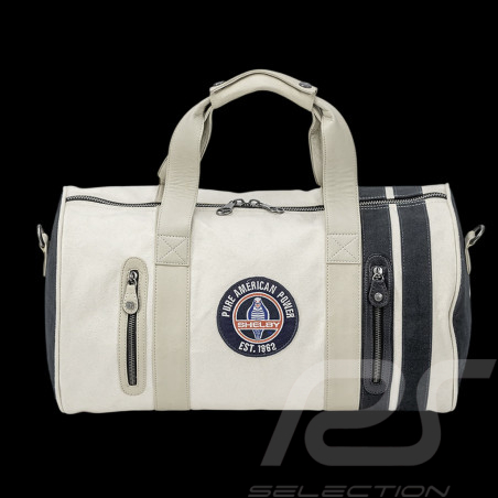 Sac de Sport Carroll Shelby Venom en Cuir et Canvas Écru / Bandes Bleu Marine