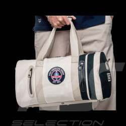 Sac de Sport Carroll Shelby Venom en Cuir et Canvas Écru / Bandes Bleu Marine