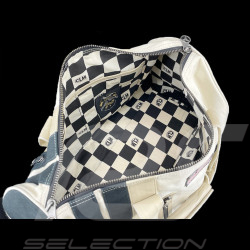 Carroll Shelby Sporttasche Venom aus Leder und Canvas Ecru / Marineblaue Streifen