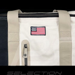 Sac de Sport Carroll Shelby Venom en Cuir et Canvas Écru / Bandes Bleu Marine