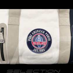 Carroll Shelby Sporttasche Venom aus Leder und Canvas Ecru / Marineblaue Streifen