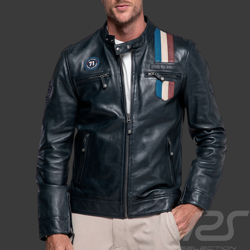 Steve McQueen Lederjacke x 24h Le Mans Austin Marineblau 28075-N - Herren