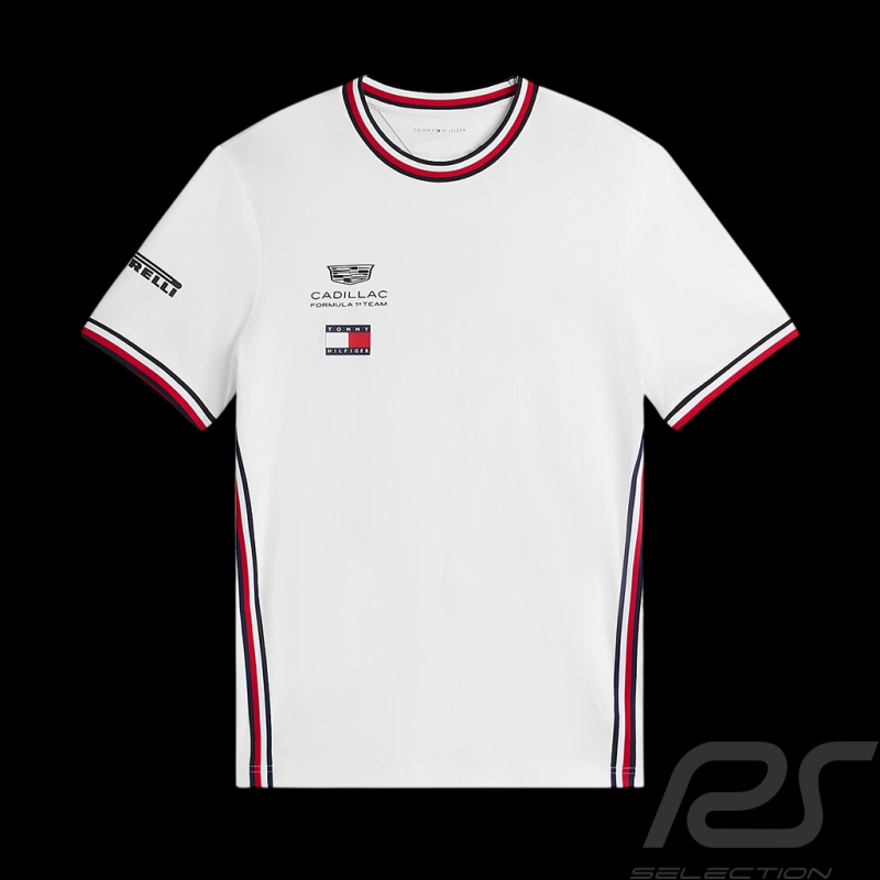T-Shirt Cadillac F1 Team x Tommy Hilfiger Liseré Tricolore 2026 Blanc MN0MN00076YBR - Mixte