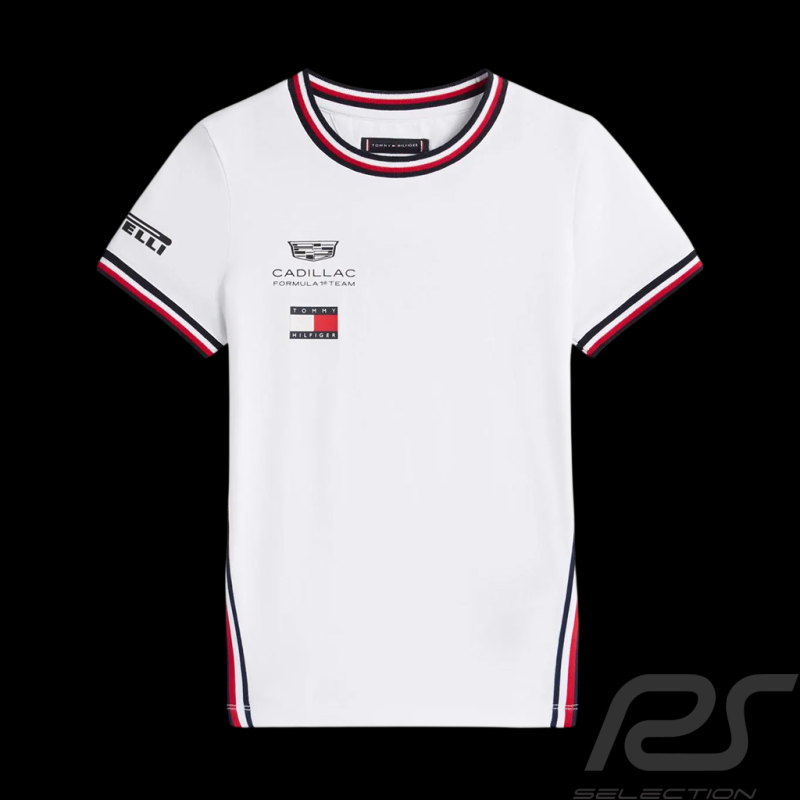 Cadillac T-Shirt F1 Team x Tommy Hilfiger 2026 mit Dreifarbigen Zierstreifen Weiß KS0KS00787YBR - Kinder