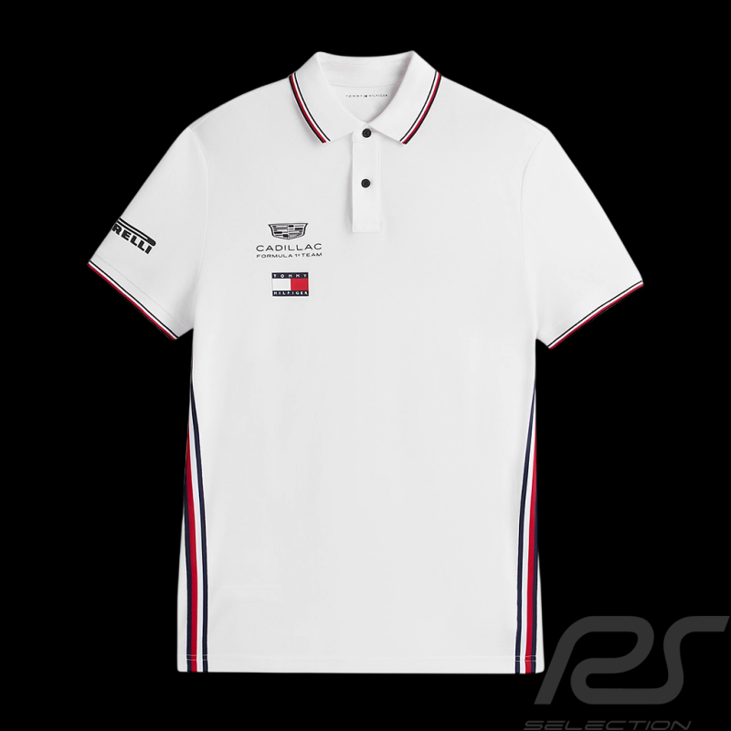 Cadillac Polo Shirt F1 Team x Tommy Hilfiger with Tricolor Trim 2026 White MN0MN00072YBR - Unisex