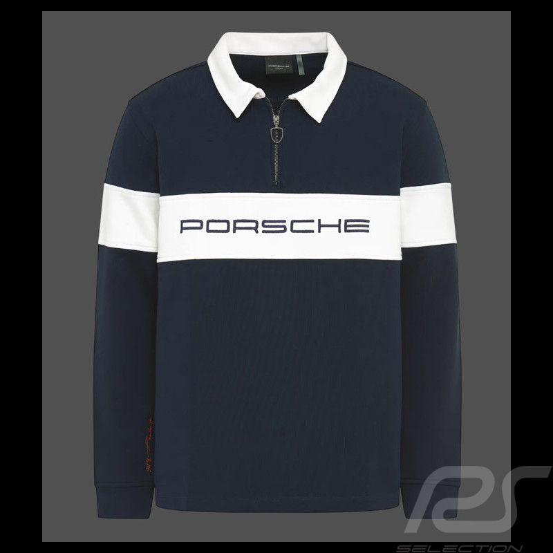Porsche Polo-Shirt mit langen Ärmeln Marineblau / Weiß WAP813TFWR - unisex