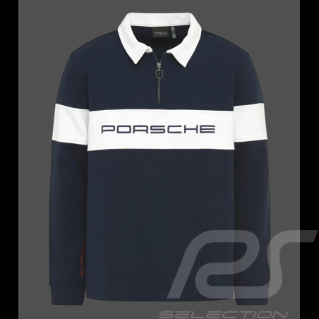 Porsche Polo Shirt long-sleeved Navy Blue / White WAP813TFWR - unisex