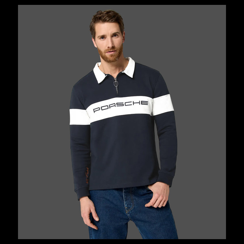 Porsche Polo Shirt long-sleeved Retro Collection Navy Blue / White ...