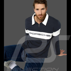 Porsche Polo Shirt long-sleeved Navy Blue / White WAP813TFWR - unisex