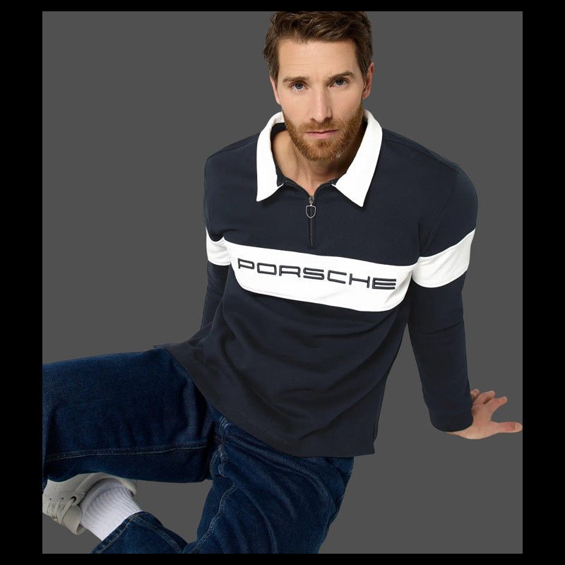 Porsche Polo Shirt long-sleeved Retro Collection Navy Blue / White ...
