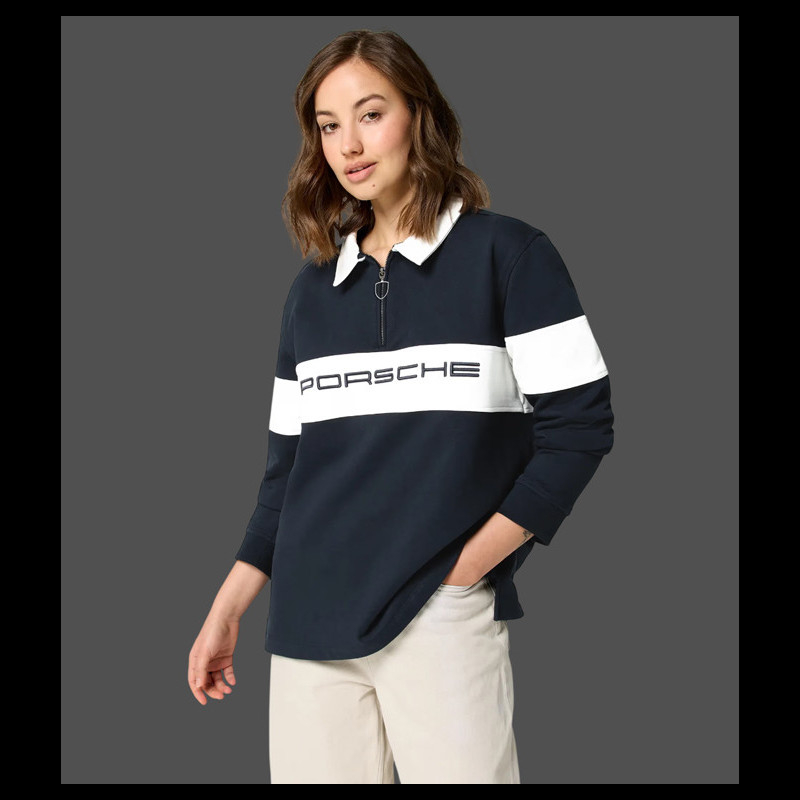 Porsche Polo Shirt long-sleeved Retro Collection Navy Blue / White ...