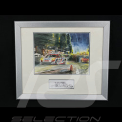 Porsche Rahmen 911 RSR Type 991 n° 76 Sieger 24h Le Mans 2007 Grauer Holzrahmen mit Skizze 25 x 30 cm - Uli Ehret