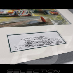 Porsche Frame 911 RSR Type 991 n° 76 Winner 24h Le Mans 2007 Grey wooden frame with sketch 25 x 30 cm - Uli Ehret