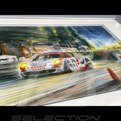 Porsche Rahmen 911 RSR Type 991 n° 76 Sieger 24h Le Mans 2007 Grauer Holzrahmen mit Skizze 25 x 30 cm - Uli Ehret