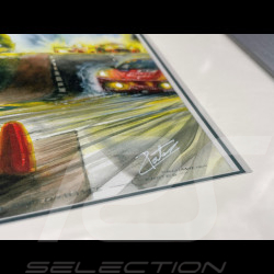 Cadre Porsche 911 RSR Type 991 n° 76 Vainqueur 24h Le Mans 2007 cadre bois Gris avec esquisse 25 x 30 cm - Uli Ehret