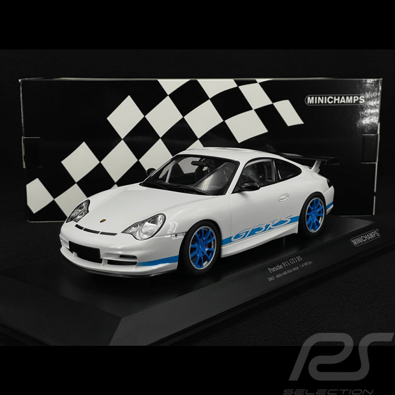 Porsche 911 GT3 RS Type 996 2002 White / Blue Stripes 1/18 Minichamps 155062021