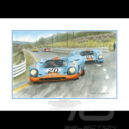 Poster Porsche 917 K n° 20 Gulf 1000 km Spa 1971 Duel à Couteaux Tirés Deliège 50 x 70 cm