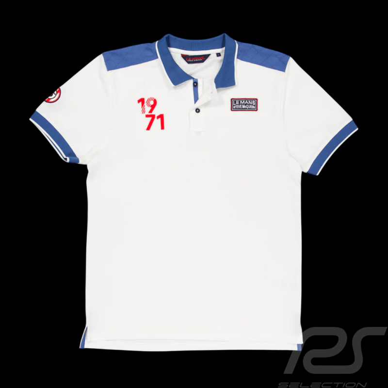 Steve McQueen Poloshirt Le Mans 1971 Weiß / Blau SQ261POM02-002 - Herren