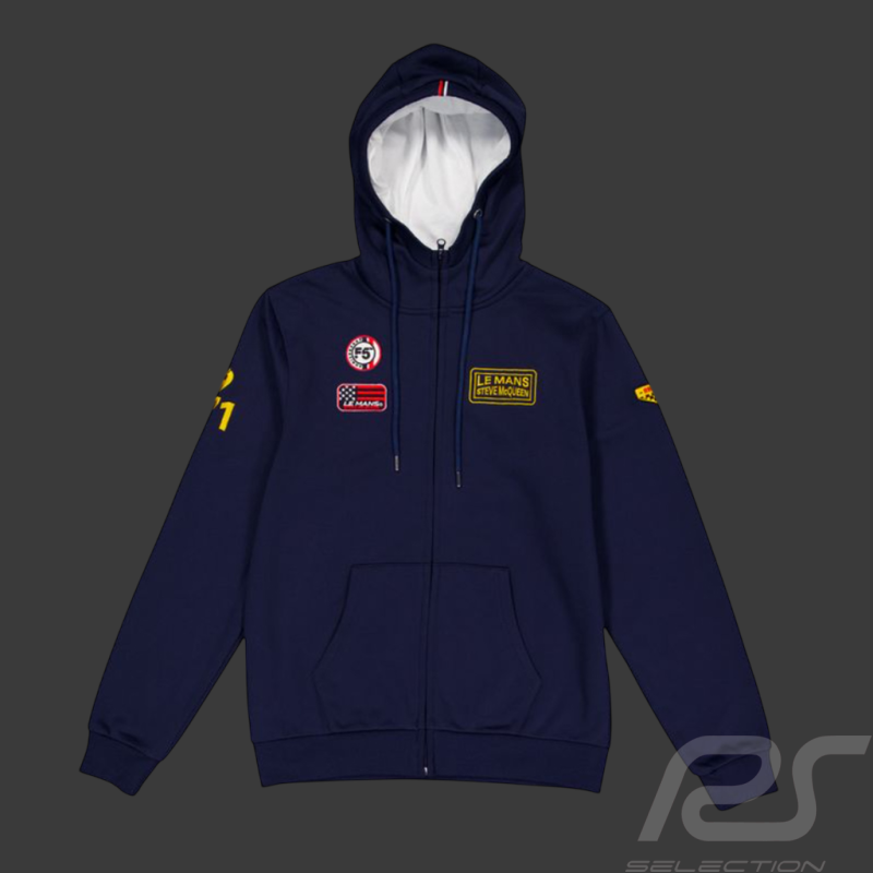 Steve McQueen Kapuzenpullover mit Reißverschluss Le Mans 1971 Marineblau SQ261SSM03-100 - Herren
