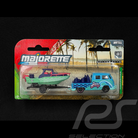 Volkswagen Combi Transporter T1 Bus with Trailer and Boat Blue / Green 1/64 Majorette 8504102000