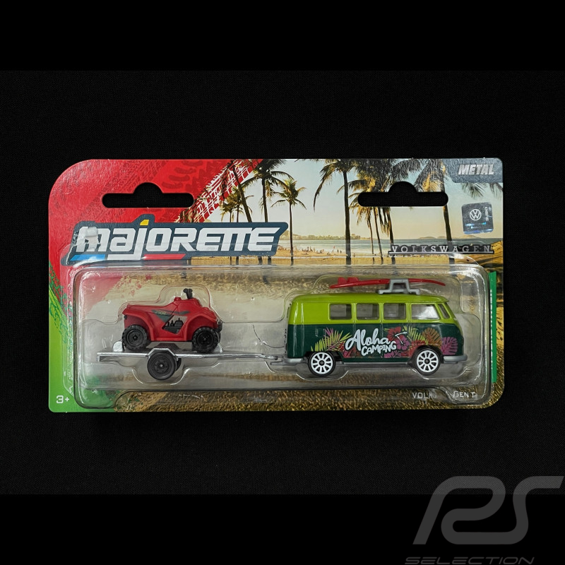 Volkswagen Combi Transporter T1 Bus with Trailer and Buggy Green / Red 1/64 Majorette 8504102000