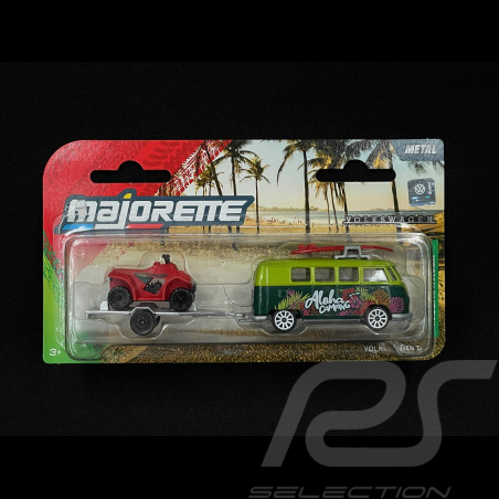 Volkswagen Combi Transporter T1 Bus avec Remorque et Buggy Vert / Rouge 1/64 Majorette 8504102000