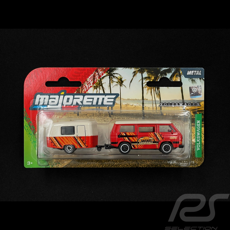 Volkswagen Combi Transporter T3 Bus with Eriba Puck Caravan Red / White 1/64 Majorette 8504102000