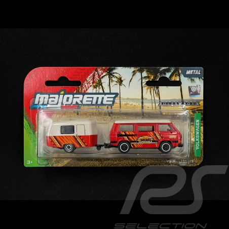 Volkswagen Combi Transporter T3 Bus with Eriba Puck Caravan Red / White 1/64 Majorette 8504102000