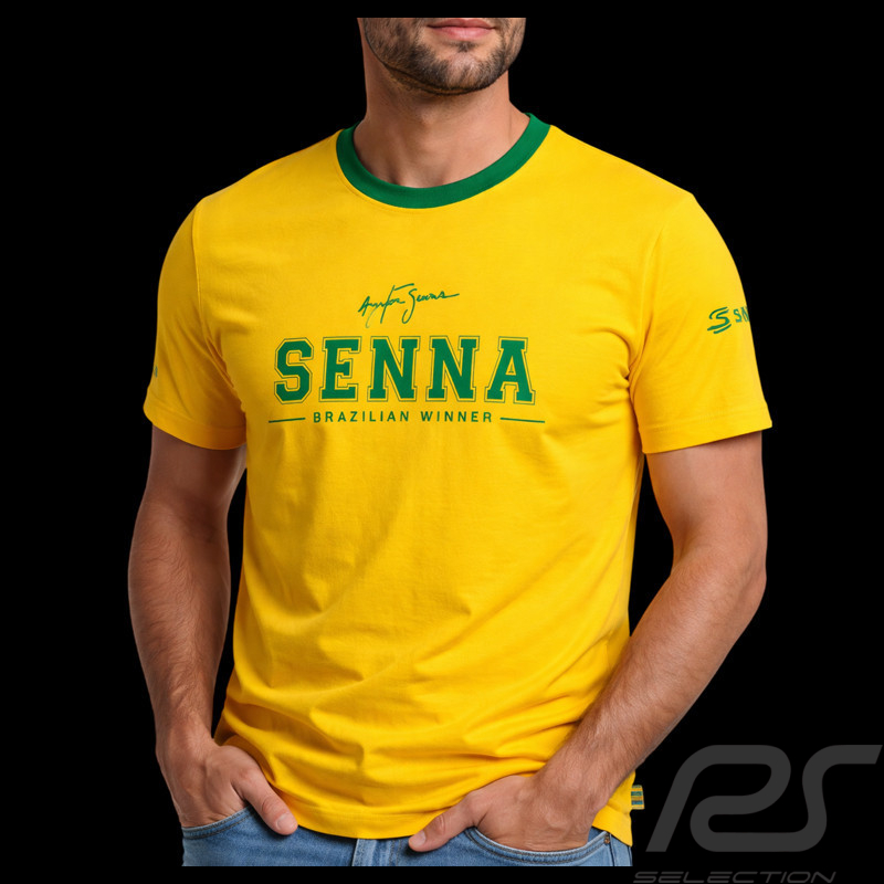 T-shirt Ayrton Senna F1 Vainqueur Brésil Jaune / Vert ASLE01016-YLW - mixte