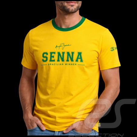 T-shirt Ayrton Senna F1 Vainqueur Brésil Jaune / Vert ASLE01016-YLW - mixte