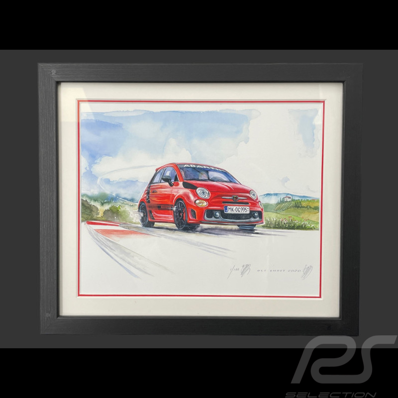 Cadre Fiat Abarth 595 2016 Cadre en Bois Noir 25 x 30 cm - Uli Ehret