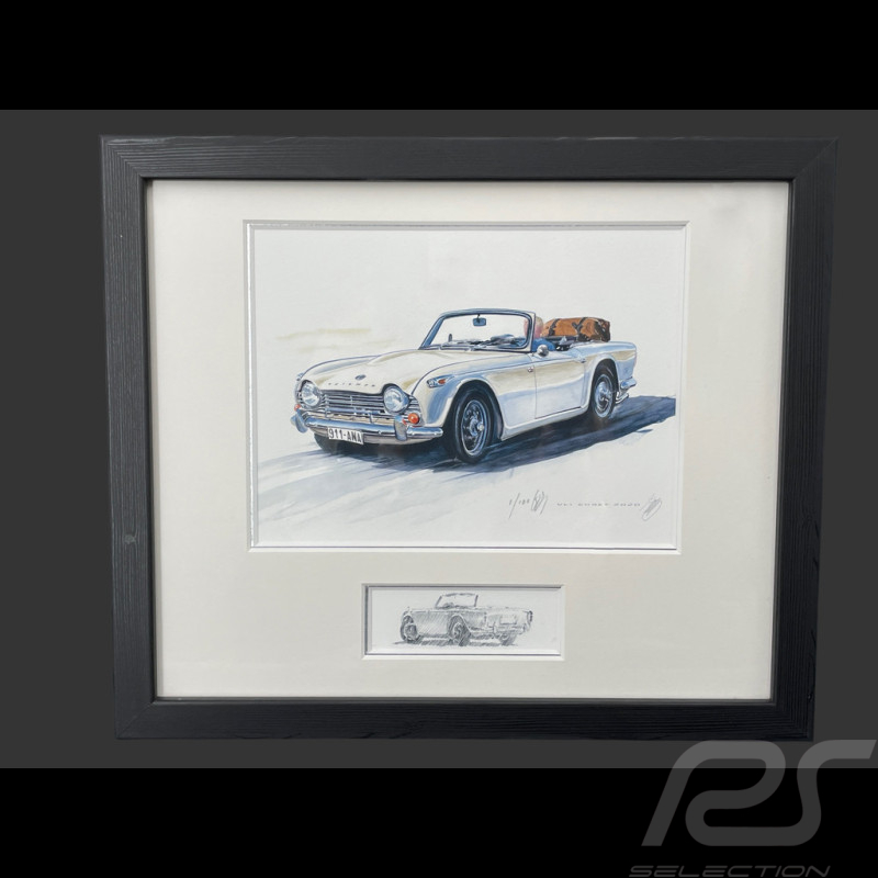 Triumph Rahmen TR4 1961 Schwarzer Holzrahmen mit Skizze 25 x 30 cm - Uli Ehret