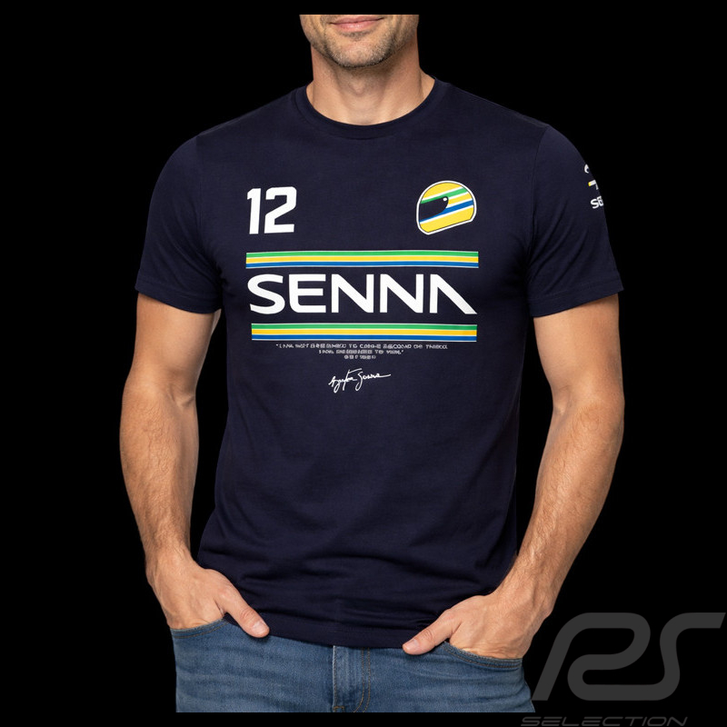 Ayrton Senna T-Shirt F1 n° 12 Marineblau ASLE01015-NVY - unisex