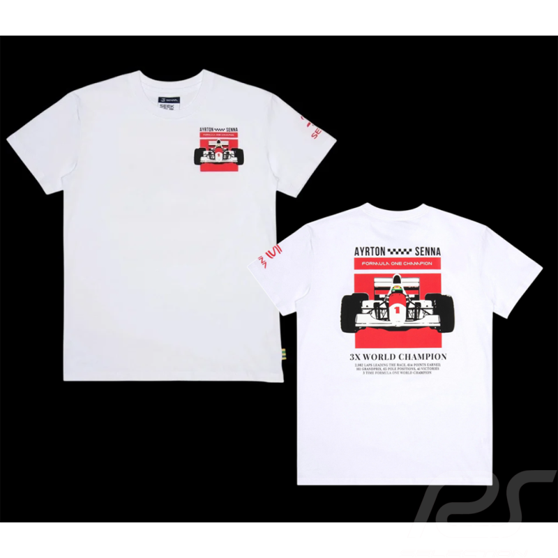 T-shirt Ayrton Senna F1 Champion du Monde Blanc ASRC01004-WHT - mixte