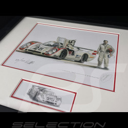 Porsche 911 Frame type 917 LH n°25 1969 Black Wooden Frame with Sketch 25 x 30 cm - Uli Ehret